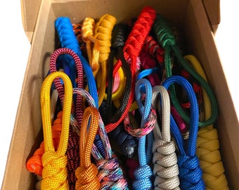 Bulk by 10* Single color order, paracord lanyard 4 inch in length, made with 7 snake knots tied for keyring, keychain or backpack pulls