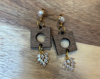 Feminine, boho dangly wooden earrings