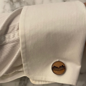 Mountain Cuff Links, Wooden Engraved Mountain Cuff Links