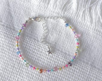 Pastel Rainbow Beaded Bracelet | Dainty Adjustable 5–7in Seed Bead Bracelet for Everyday Layering