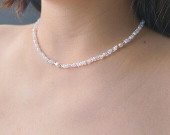 Dainty White Pearl Necklace | Gold Filled Freshwater Pearl Choker | Minimalist Bridal Jewelry