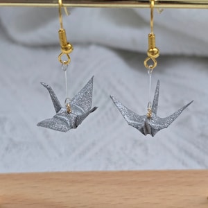 Origami Paper Crane Dangle Earrings, Paper Earrings Handmade, Paper Bird Jewelry, Mothersday Gift Idea, Silver Plated, Gold Plated Jewelry