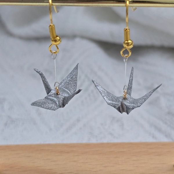 Origami Paper Crane Dangle Earrings, Paper Earrings Handmade, Paper Bird Jewelry, Mothersday Gift Idea, Silver Plated, Gold Plated Jewelry