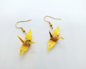 Orecchini origami a forma di gru di carta, pendenti in argento sterling