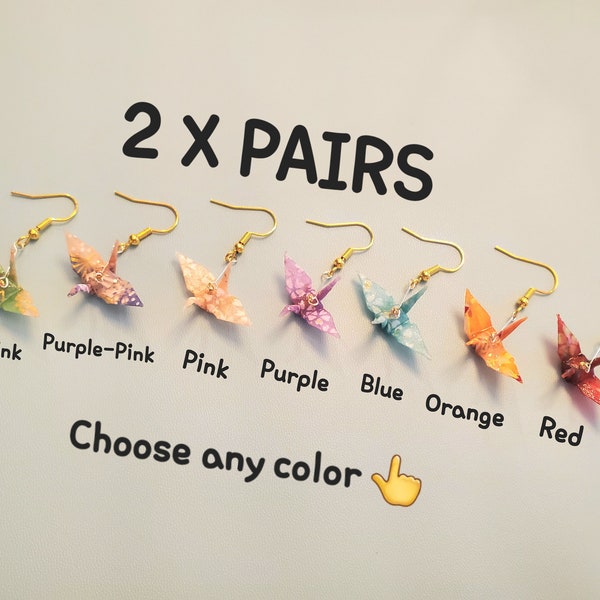 2 Pairs Origami Crane Dangle Earrings,Handmade Origami Jewelry,Choose from Multiple Colors and Patterns,High Quality Japanese Washi Paper