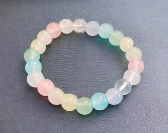 Pastell Regenbogen Stretch Armband | Handmade 8 mm Glas Perlen Armband | Boho Schmuck für jeden Tag