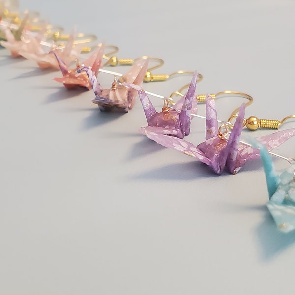 Stunning Origami Crane Drop Earrings - Valentines Day Gift Basket, Handcrafted with Japanese Washi Paper in Multiple Patterns and Colors