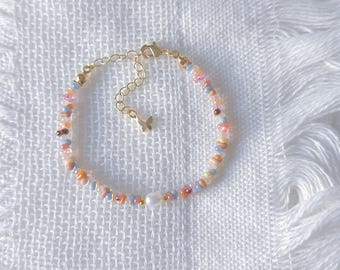 Pastel Pearl Seed Bead Bracelet | Fall Orange Cream Beaded Jewelry | 18K Gold Filled Adjustable