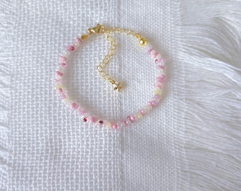 Pulsera Blush Blossom / Pulsera de cuentas de semillas en tonos pastel rosa / Joyería ajustable chapada en oro o plata