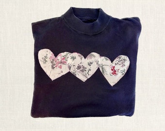 The "ILY x 3" navy knit sweater with heart patchwork - heart sweater