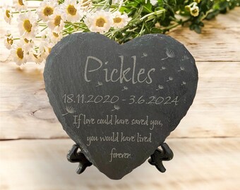 Losa de pizarra conmemorativa - Lápida grabada personalizada - Placa personalizada - Soporte de corazón - Regalo de recuerdo personalizado