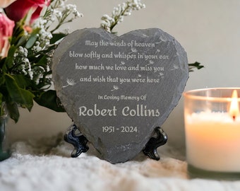 Memorial Slate Stone Slab -  Personalised Engraved Grave Stone - Plaque Personalized - Heart Stand Custom Keepsake Loss Gift