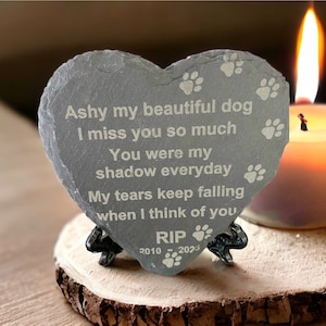 Memorial Slate Stone Slab Pet Dog Personalised Engraved Cat Grave Stone - Plaque Personalised Square Heart Stand Custom Keepsake Loss Gift