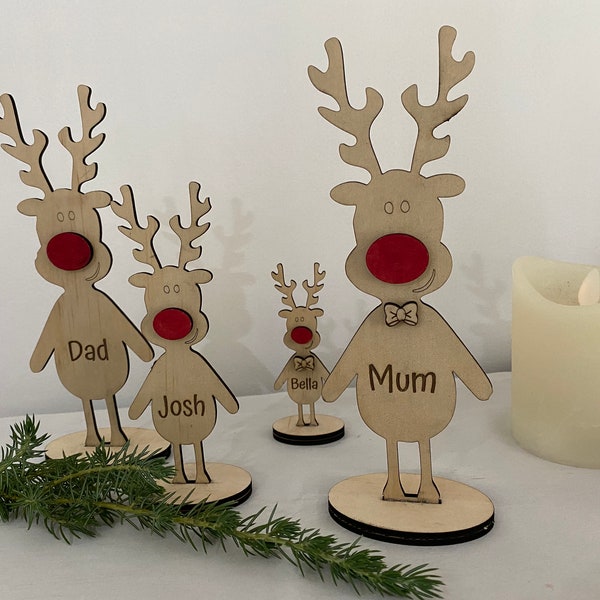 Personalised Freestanding Place Cards, Christmas Table Decoration, Wooden Place Card Name Setting , Custom Gift , Custom Reindeer Gift