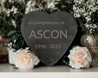 Losa de pizarra conmemorativa para perro, gato, lápida grabada personalizada - Placa cuadrada personalizada con forma de corazón, recuerdo personalizado, regalo de pérdida