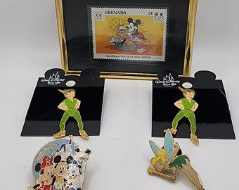 Lote VINTAGE de 4 pines coleccionables de Walt Disney: sello de Peter Tinker Bel