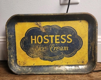 Bandeja publicitaria vintage de la heladería Hostess de la década de 1930, 38 x 26,7 cm.