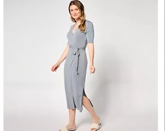 NUEVO Vestido cruzado de manga 3/4 de jersey de leche Luxe de Barefoot Dreams QVWCU1374