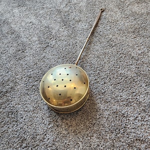 ANTYCZNY mosiężny podgrzewacz do łóżka lub kasztanowy garnek do pieczenia z pokrywką, 19,5” długości