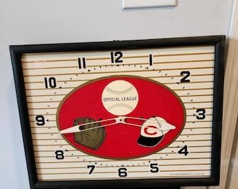 Reloj eléctrico antiguo de béisbol de la cervecería Cincinnati Red Burger Brewing Co. de la década de 1950, 19x14".