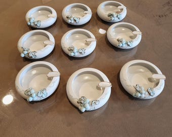 Lote de 9 ceniceros vintage Lefton China Green pintados a mano con forma de vid (2457)