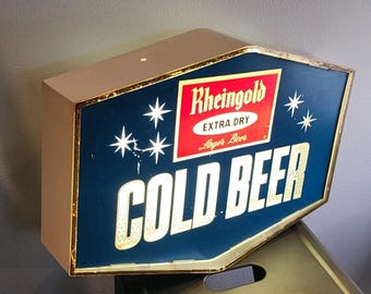 ヴィンテージ ラインゴールド エクストラドライ ライトアップビール広告看板 17.75インチ x 13インチ x 3.5インチ