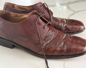 Vintage Stacy Adams Oxford-Schuhe aus echtem Schlangenleder, braun, Flügelkappe, Größe 10,5 M