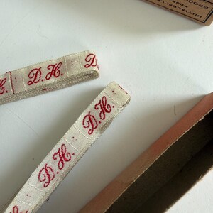 Vintage French Monogram Labels D H | Woven Linen Marking Tape, Original Box image 6