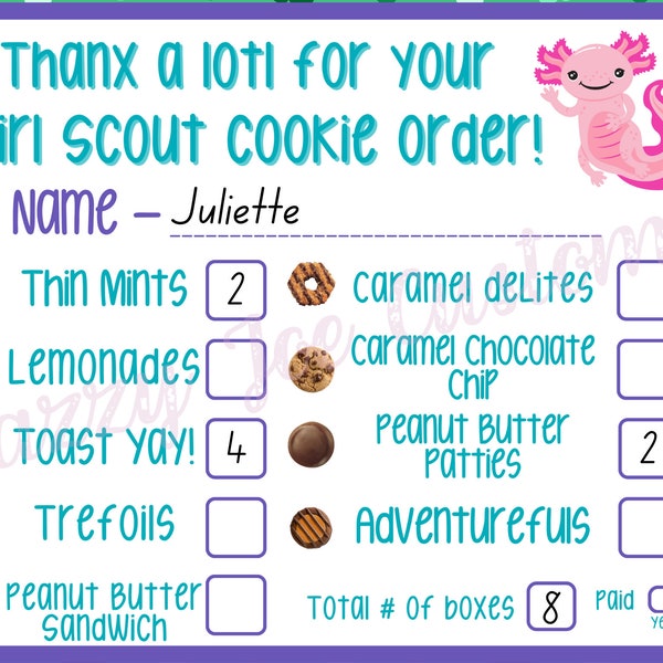 Girl Scouts ABC Cookies Thanx A Lotl For Your Purchase - Thank You Receipts 8.5"x11" PDF - Instant Download - Digital File