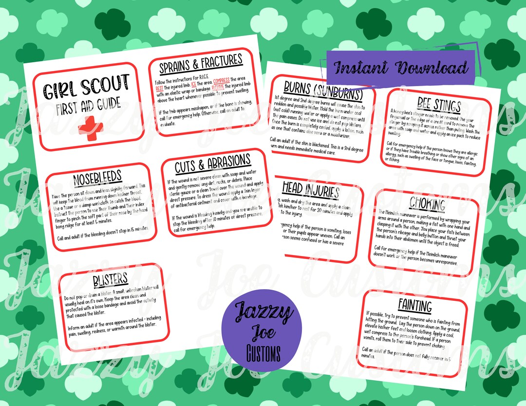 Girl Scouts First Aid Guide 2024 8.5x11 PDF First Aid Kit Brownie First ...