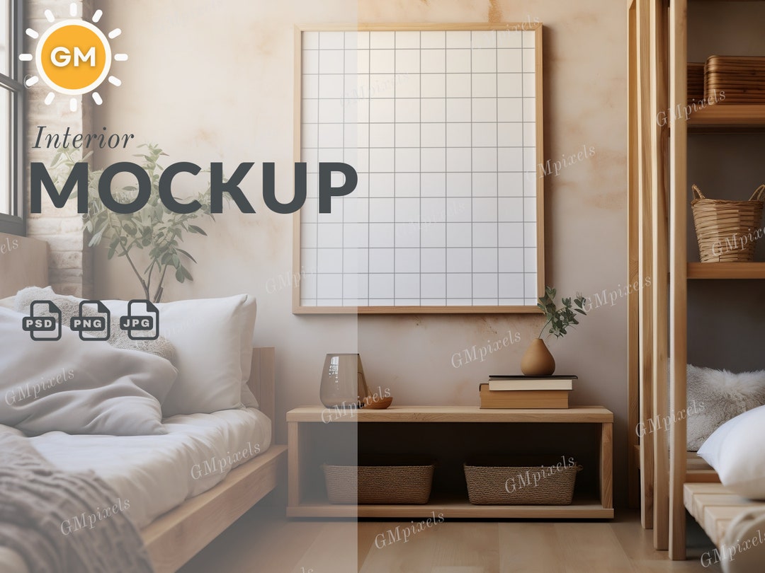 Boho Vertical Wood Wall Art Frame Mockup Modern Interior Etsy