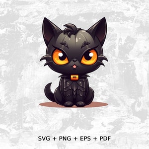 Cartoon Mad Cat Halloween SVG PNG EPS, Commercial Use Clipart Vector Graphics for Wall Art, T-shirts, Sublimation, Print on Demand