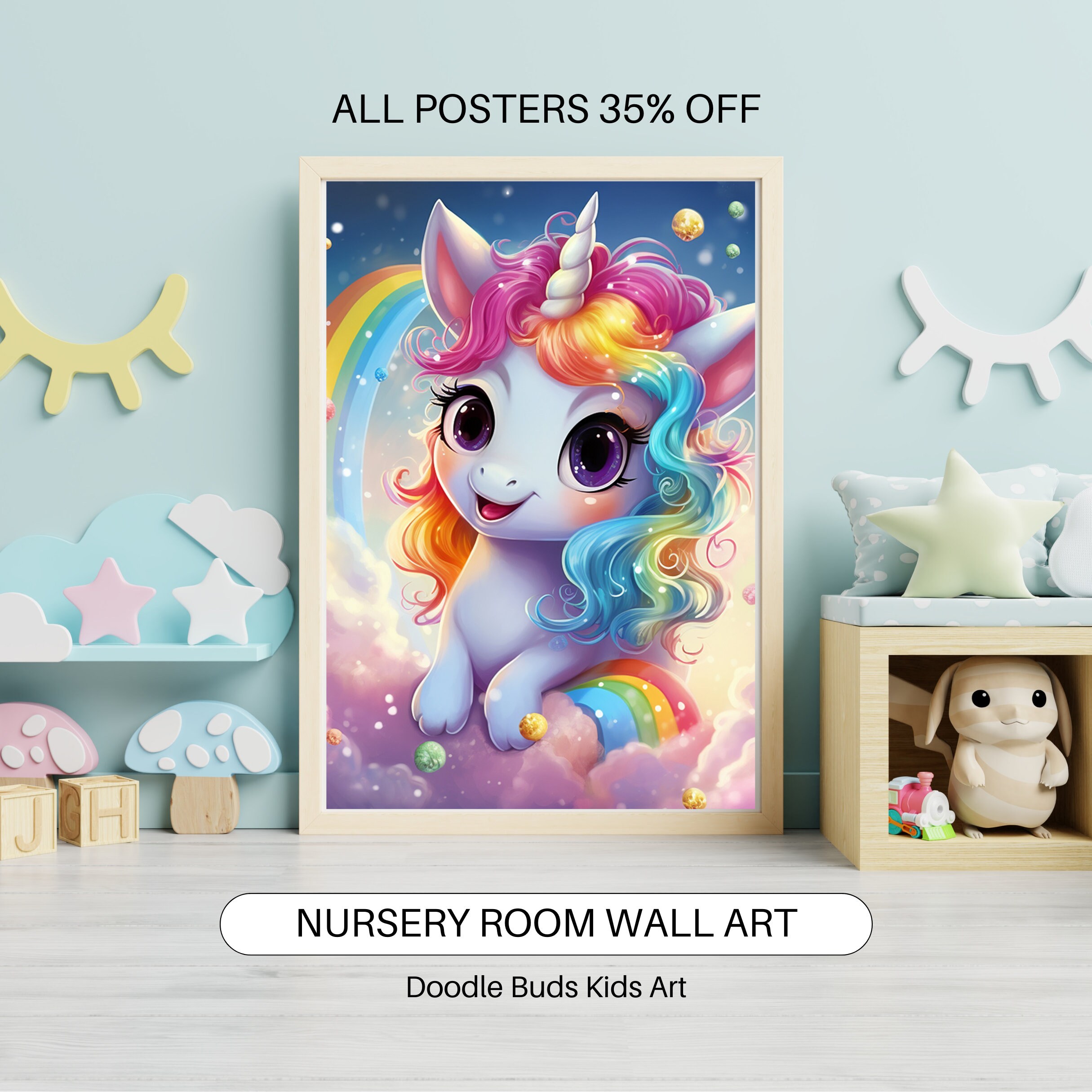 Rainbow Unicorn Digital Prints, Rainbow Printable Wall Art, Baby ...