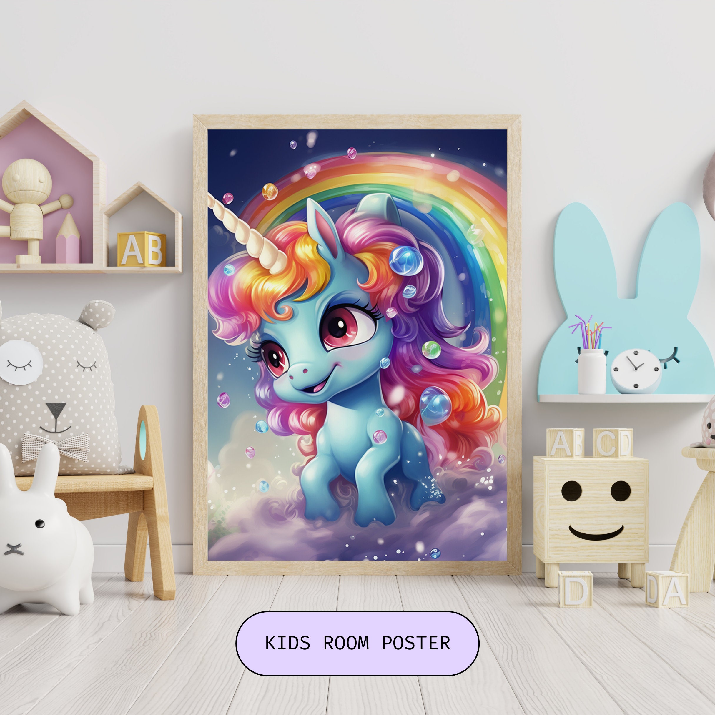 Rainbow Unicorn Digital Prints, Rainbow Printable Wall Art, Baby ...