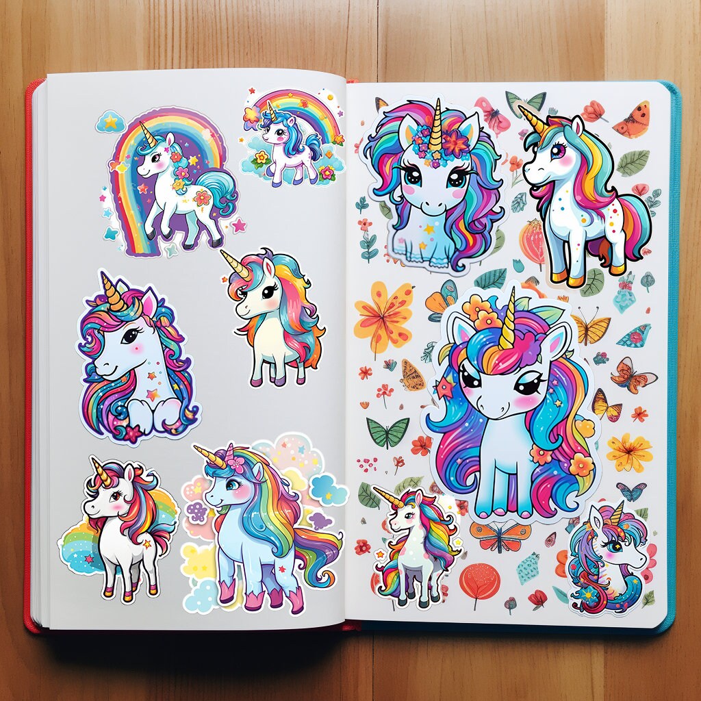 Rainbow Unicorn Printable Stickers, Rainbow Unicorn Clip Art, Unicorn ...