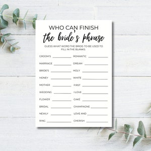 Who Can Finish The Bride&#39;s Phrase | Bridal Shower Game | Wedding Shower Game | Printable Game | Digital Bridal Shower Game |Instant Download