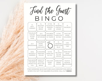 Vind de gastbingo | Bruidsbingo | Huwelijksdouche | Bruids Douche Spel | Afdrukbaar spel | Digitaal Vrijgezellenfeestspel | Directe download
