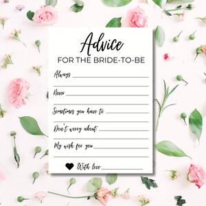 Advice For The Bride-To-Be | Bridal Shower Game | Wedding Shower Game | Printable Game | Digital Bridal Shower Game | Instant Download