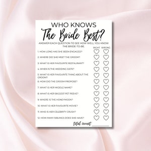 Who Knows The Bride Best | Bridal Shower Game | Wedding Shower Game | Printable Game | Digital Bridal Shower Game | Instant Download