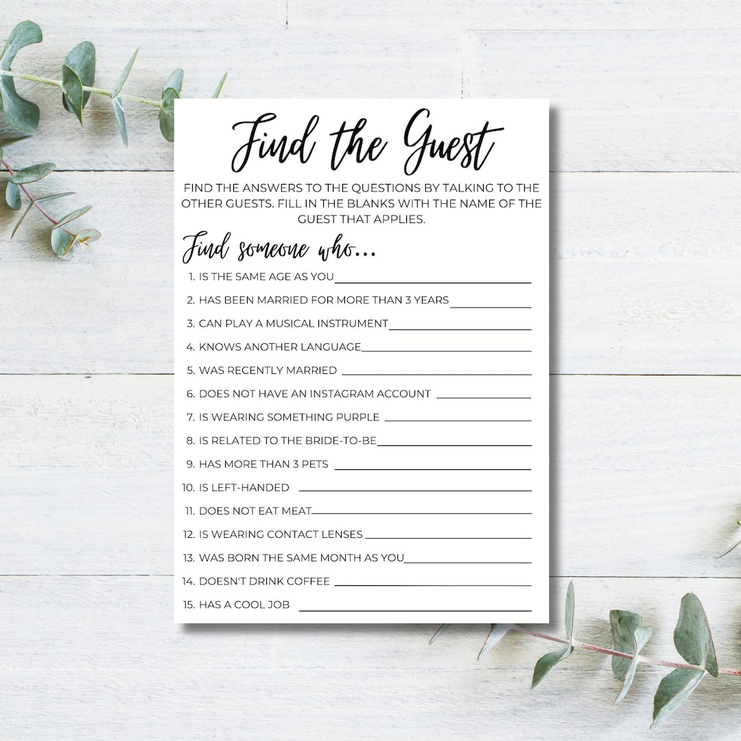 Find the Guest | Bridal Shower Activity | Wedding | Bridal Shower Game ... Find the Guest | Bridal Shower Activity | Wedding | Bridal Shower Game ...