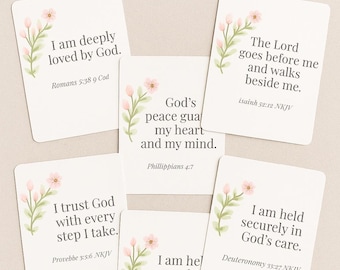 Tarjetas de afirmación cristiana para mujeres / Tarjetas con versículos bíblicos para imprimir, mensajes de aliento bíblico, descarga digital basada en la fe
