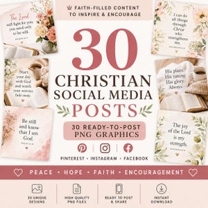 30 Christian Social Media Graphics Bundle | Faith-Based Pinterest Pins | Ready-to-Post Scripture Graphics for Women