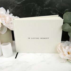 Modern Memorial Funeral Guest Book for Celebration of Life | Ivory In Loving Memory Register Book | Funeral Sign in Book at Memory Table