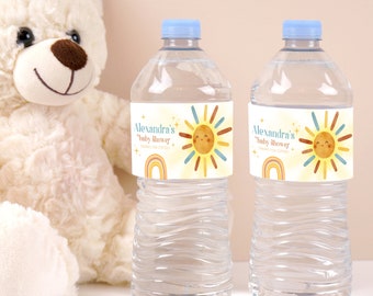Here Comes the Son Water Bottle Labels template, Sun Baby Shower Bottle label, Printable & Editable Baby Shower Supplies, Digital Download