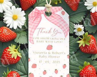 Strawberry Baby Shower Favor Tags, Editable Thank You Tags (Digital Download)