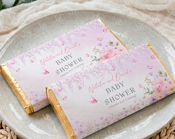Enchanted Baby Shower Chocolate Wrapper, Butterfly Design, Customizable Template (Digital Download)