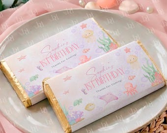Ocean Theme 1st Birthday Chocolate Wrapper Template, Under the Sea Party Favor (Digital Download)