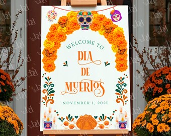 Editable Dia de Muertos Welcome Sign Template, Mexican Reunion Poster (Digital Download)