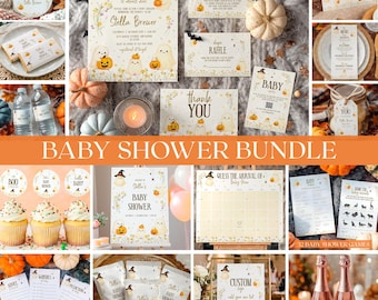 Little Boo Baby Shower Bundle templates, Halloween Invitation Package, Gender Neutral, Digital Download