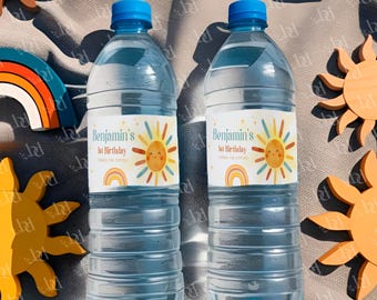 Etiqueta para botella de agua de primer cumpleaños de Little Sunshine, artículos para fiestas temáticas de sol (descarga digital)